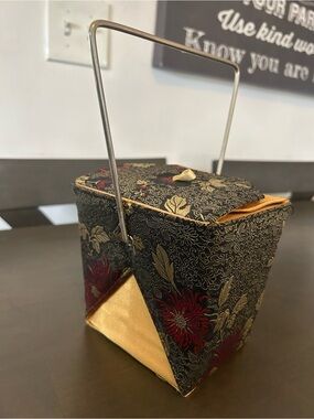Embroidered Floral Black and Gold Evening Handbag.  Chinese take out style.